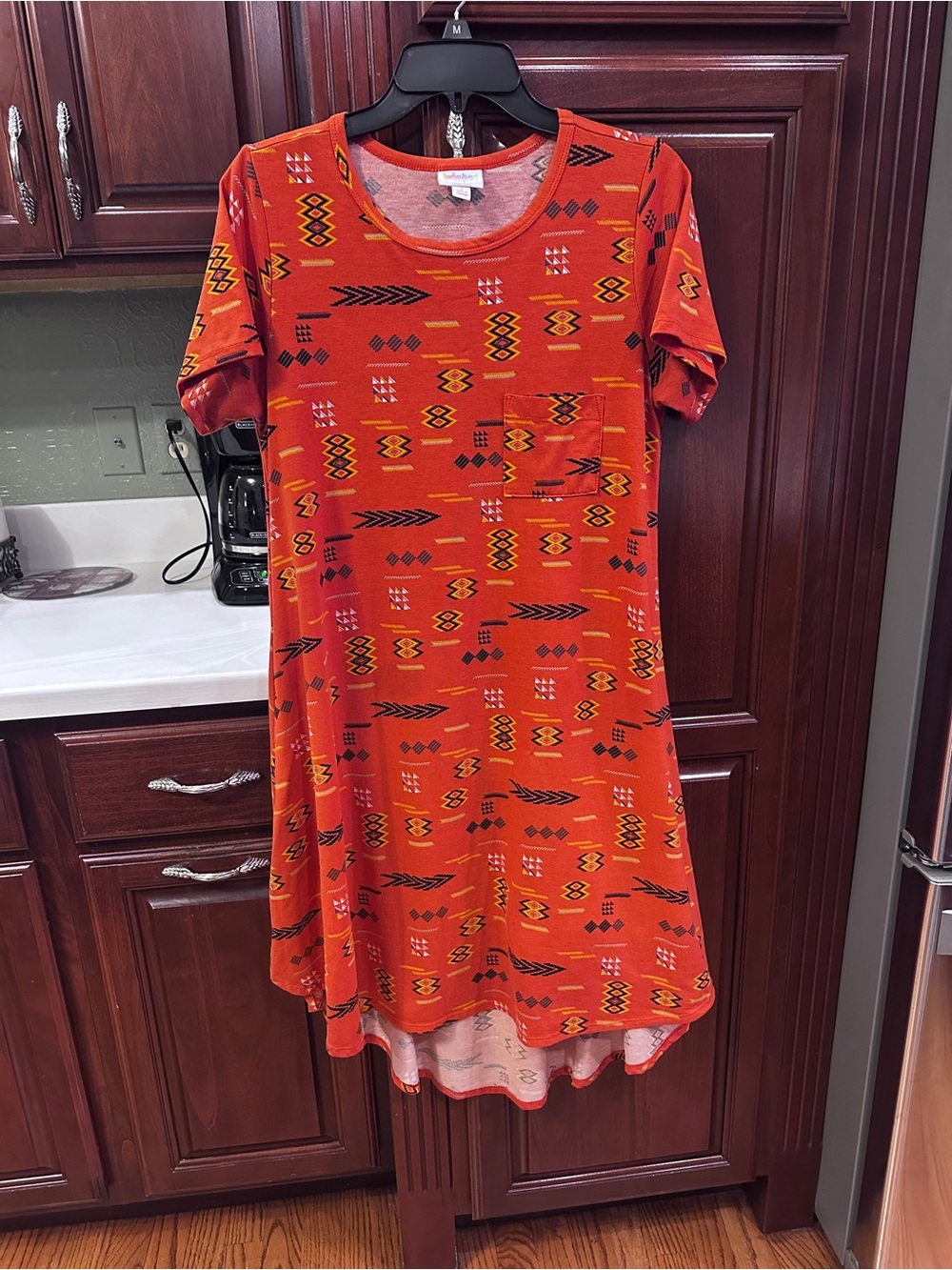 Lularoe Carly Orange Aztec Print Swing Dress